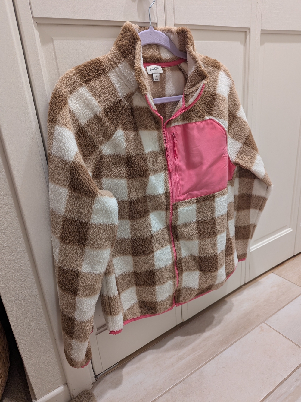 J. Crew Sherpa Fleece Plaid Check Zip Jacket S Like New